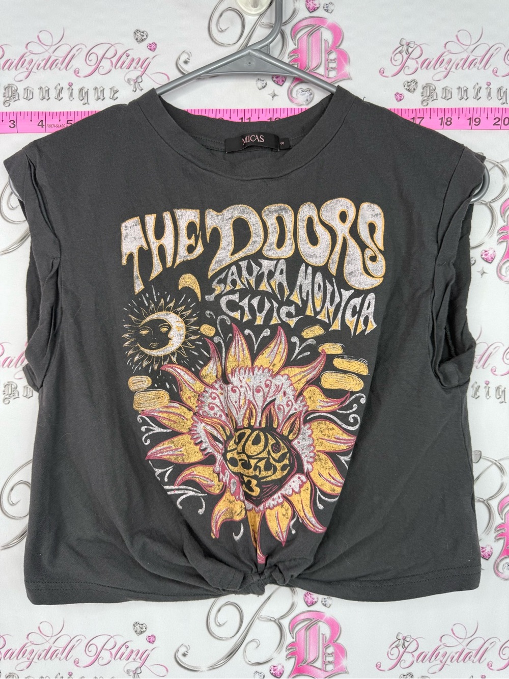 Micas top cropped tank shirt The Doors Graphic Knot-Front Tee - Black